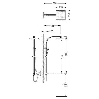 Columna de ducha antical con toma a la pared fabricada de latón con acabado cromado Cuadro TRES 1