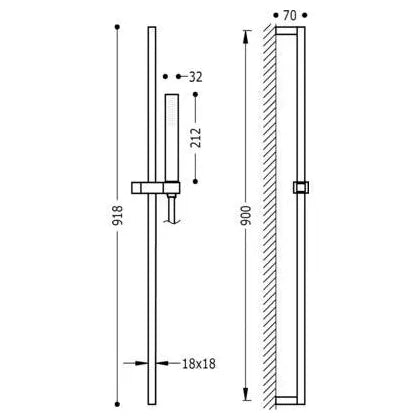 Columna de ducha con barra deslizante en latón con acabado cromado Cuadro Slim TRES 2