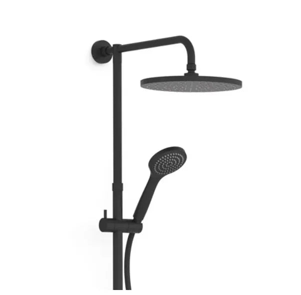 Columna de ducha con grifo termostático de dos vías y ducha de mano en latón y ABS negro mate Base Plus TRES 1