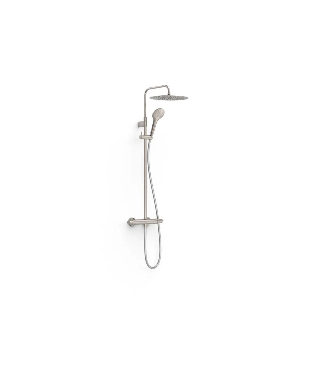Columna de ducha con grifo termostático mural de dos vías, ducha de mano y telescópica orientable en acero Loft TRES 0