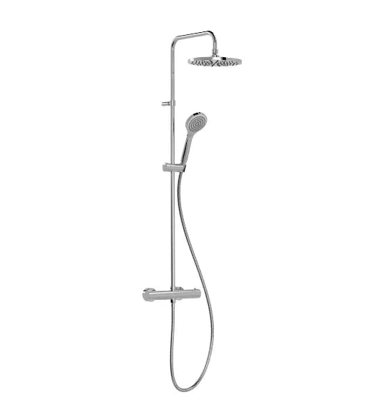 Columna de ducha con grifo termostático y ducha de mano en latón y ABS cromado Base Plus TRES 0