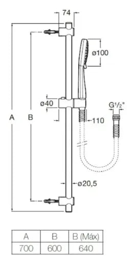 Columna de ducha con mezclador en PVC y latón con acabado cromado Stella Roca 3
