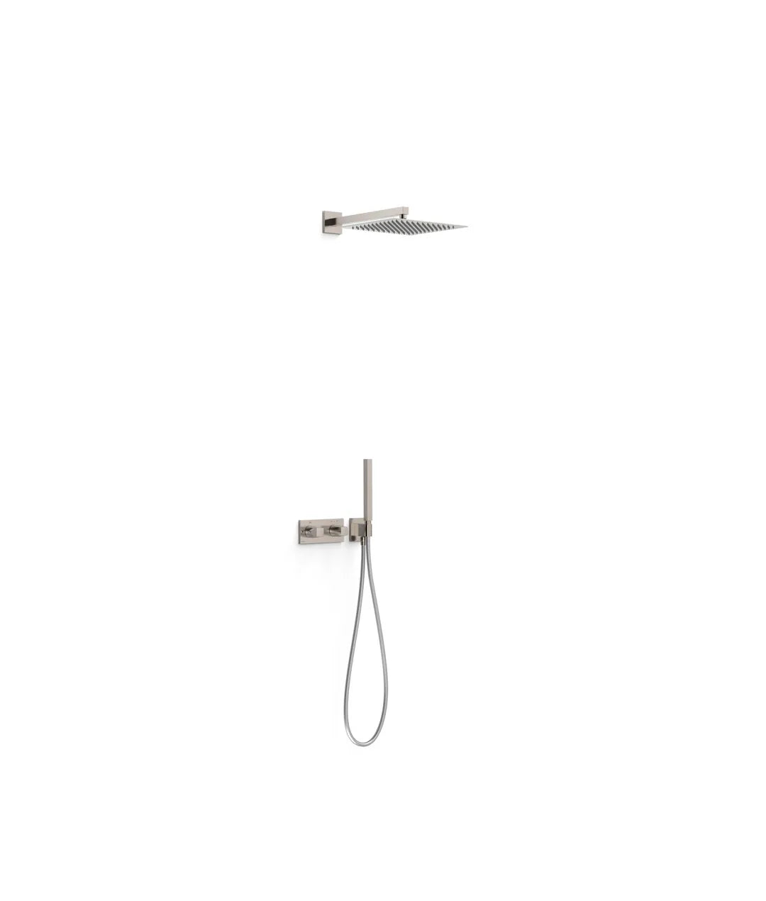 Columna de ducha con teleducha y grifo termostático con volante rectangular acabado acero B-SYSTEM TRES 0