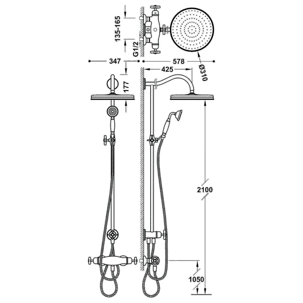 Columna de ducha de latón cromado con conjunto monomando y termostática y rociador circular Eco Clasic TRES 3