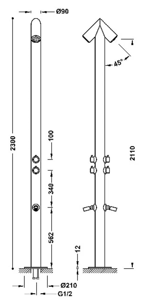 Columna de ducha doble apta para exteriores en acero inoxidable Colectividades Tres 1