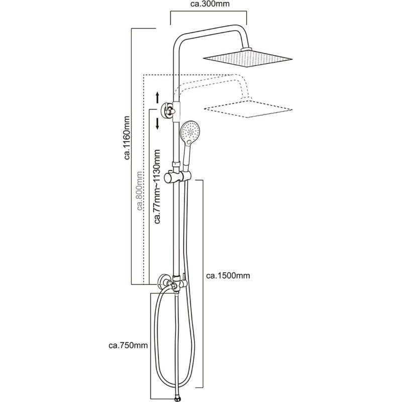 Columna de ducha moderna ajustable cuadrada cromada acero inoxidable de Valaz 1
