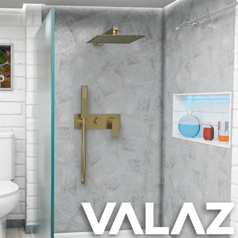 VALAZ Miño Ensemble de douche monocommande encastré au mur avec structure carrée et finition dorée brossée
