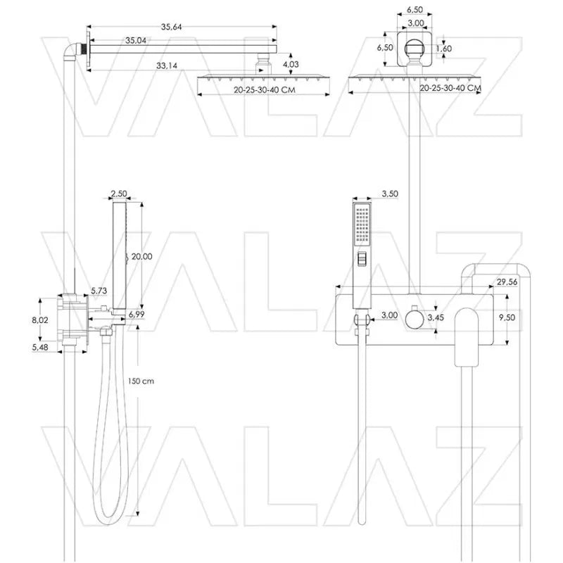Single lever wall mounted shower set, square structure, brushed gold finish Miño by Valaz