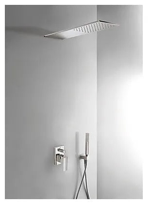 Conjunto monomando para ducha de latón con acabado en acero Cuadro TRES 0