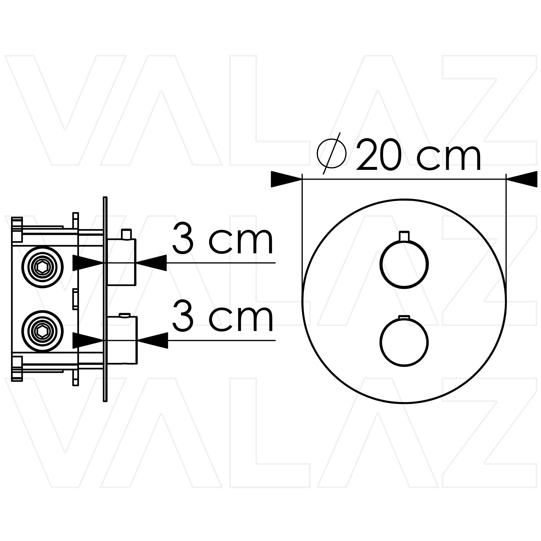 Cuerpo empotrado termostático de 2 vías diseño redondo acabado oro mate con protección PVD de Valaz 1