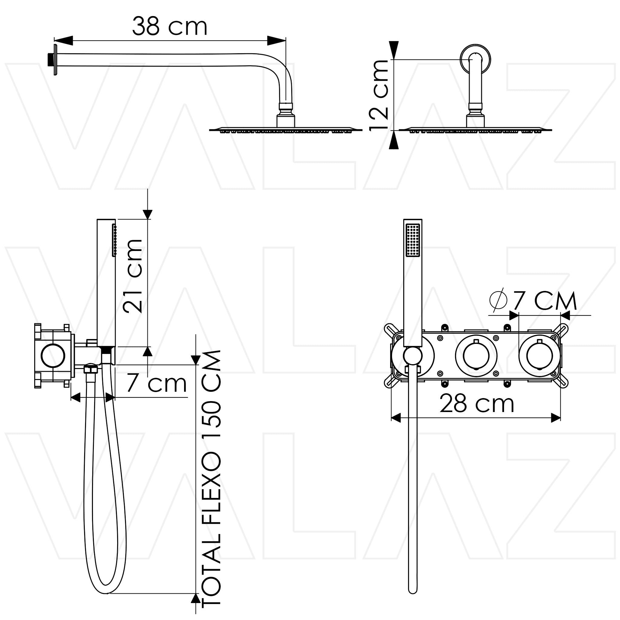 Ducha empotrada a techo monomando agua fría oro mate 20cm Selva de Valaz 1