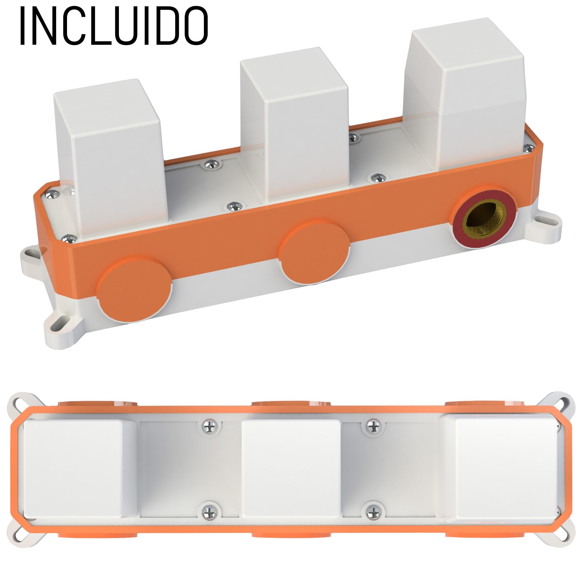 Ducha empotrada monomando cuadrada a techo oro mate cepillado protección PVD 30 cm Miño de Valaz 2