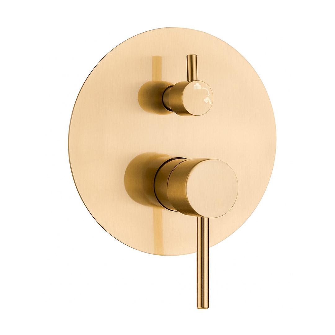 Ducha empotrada monomando pared redonda oro mate con protección PVD y maneta ancha Cabriel de Valaz 4