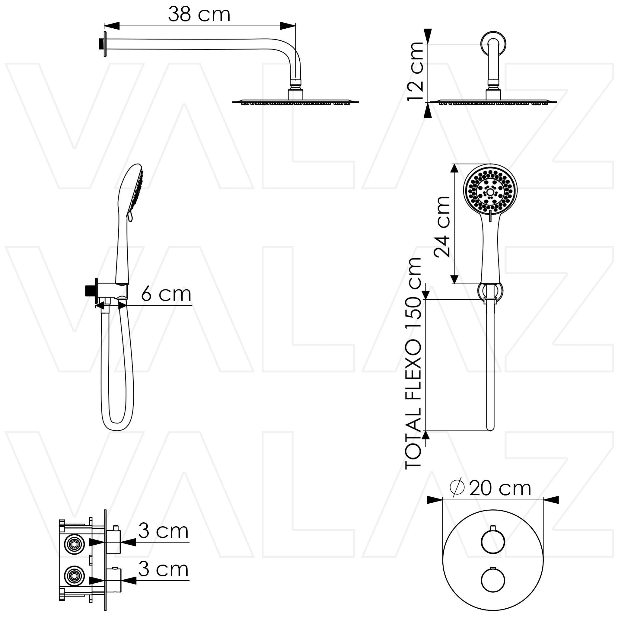 Ducha empotrada termostatica 2 vias redonda dorado cepillado 30 cm Cabriel de Valaz 2
