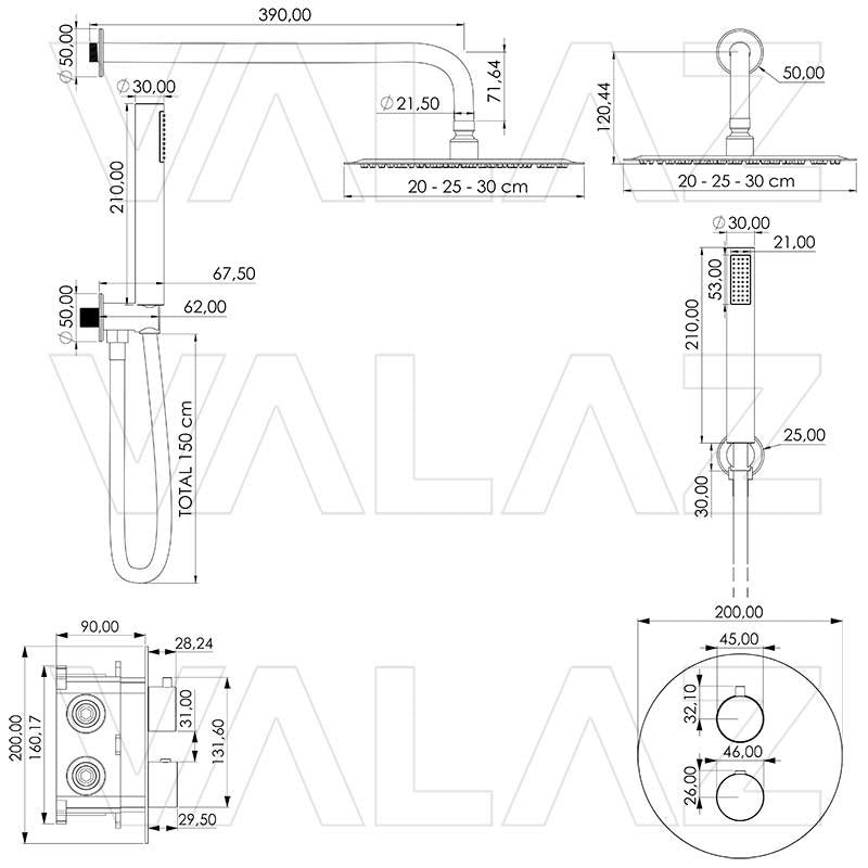 Ducha empotrada termostática de pared redonda oro mate con protección PVD Jucar de Valaz 1