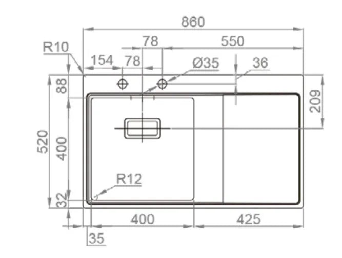 Fregadero de cocina de acero inoxidable con repisa a la derecha bajo encimera cromado Xeron Class de Aquore 1