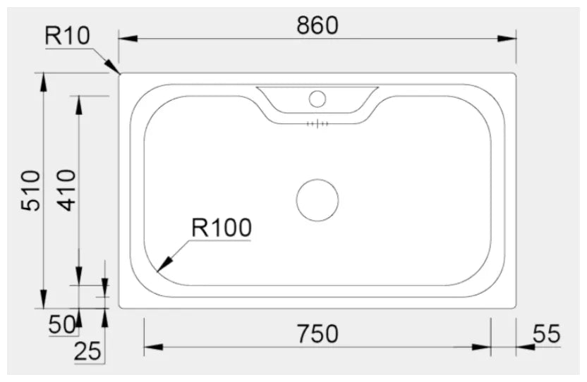 Fregadero de cocina de un seno rectangular de acero inoxidable sobre encimera Big One de Aquore 1