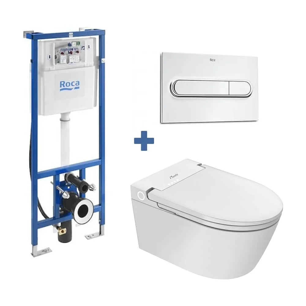 Inodoro Japonés Inteligente Pack inodoro suspendido inteligente con placa pulsadora cromo Eos Pro Nashi - Vista 1