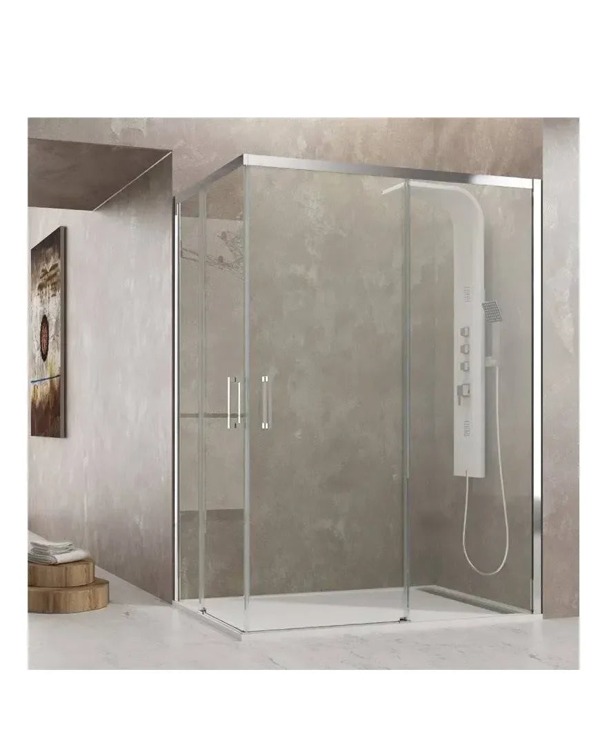 GME AKTUAL Paroi angulaire à deux panneaux coulissants fabriquée en verre trempé de sécurité de 6 mm