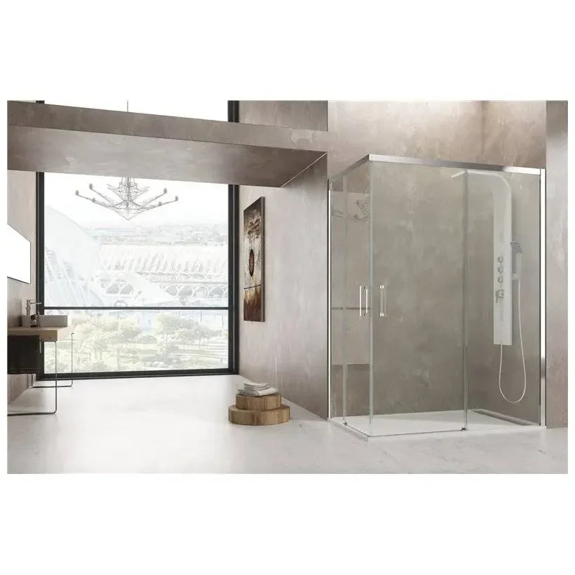 GME AKTUAL Paroi angulaire à deux panneaux coulissants fabriquée en verre trempé de sécurité de 6 mm