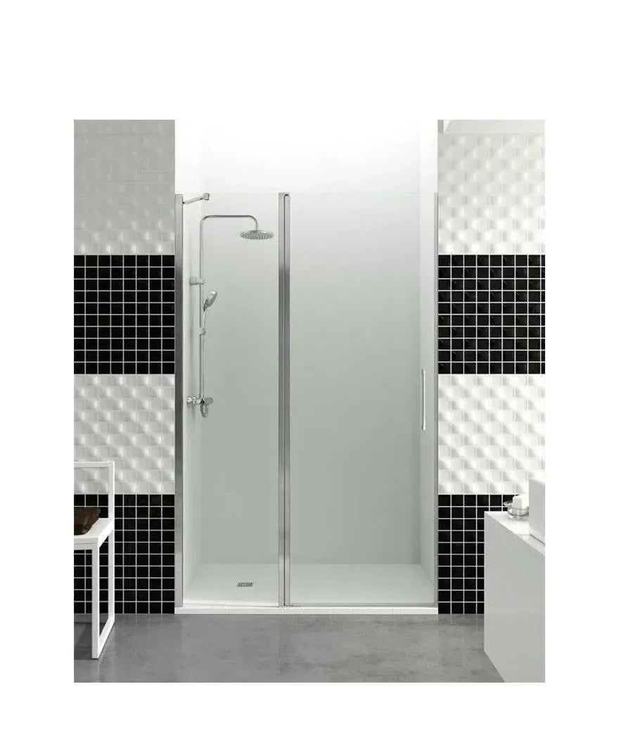 GME OPEN Paroi de douche fabriquée en verre de 6 mm avec panneau frontal fixe et panneau battant à mur avec ouverture à 180°