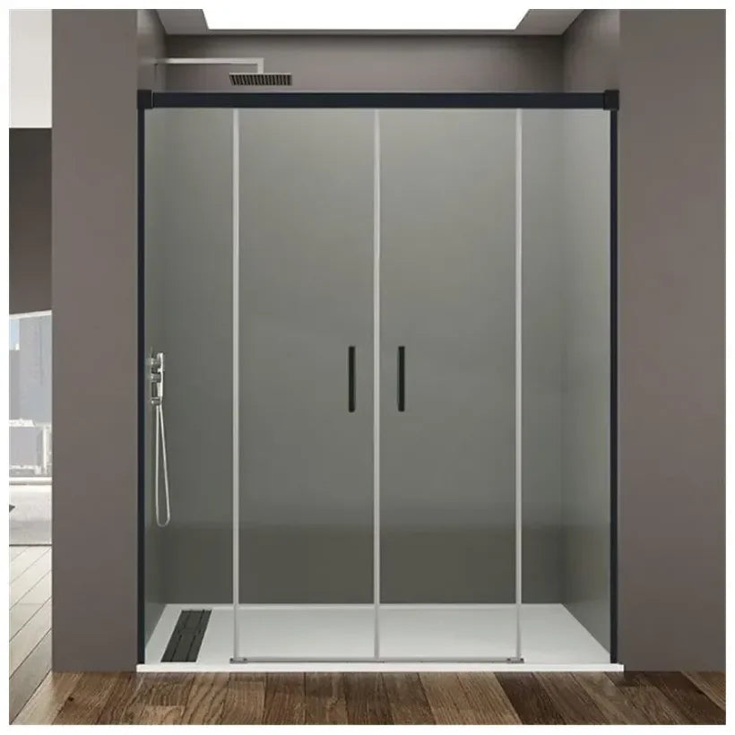 GME BASIC NEGRO Paroi de douche de type frontal avec 2 panneaux fixes et 2 panneaux coulissants