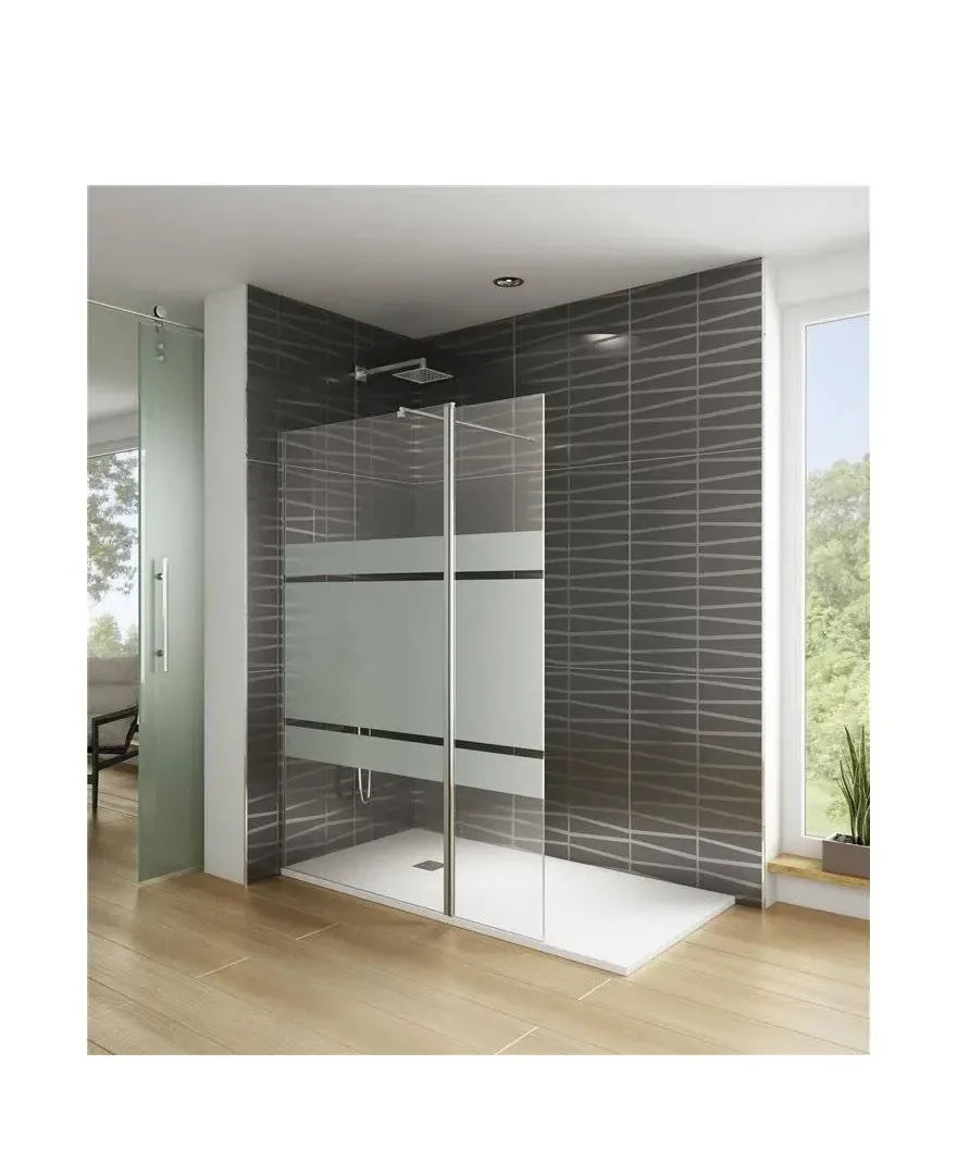 GME SCREEN Paroi de douche de type frontal avec un panneau fixe et un panneau battant décoré