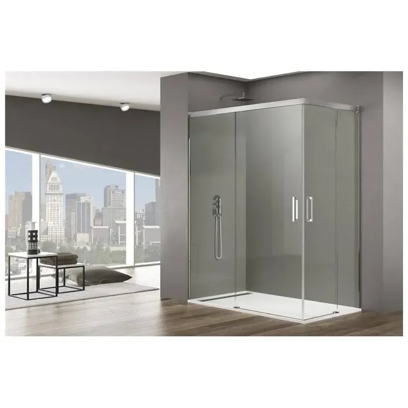 GME BASIC Paroi angulaire à 2 portes coulissantes fabriquée en verre trempé de sécurité de 6 mm