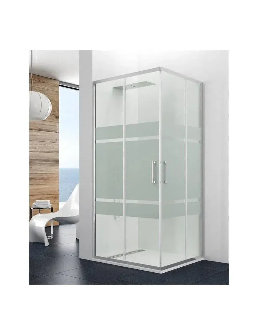 GME PRESTIGE Paroi angulaire avec 2 panneaux coulissants fabriquée en verre sérigraphié