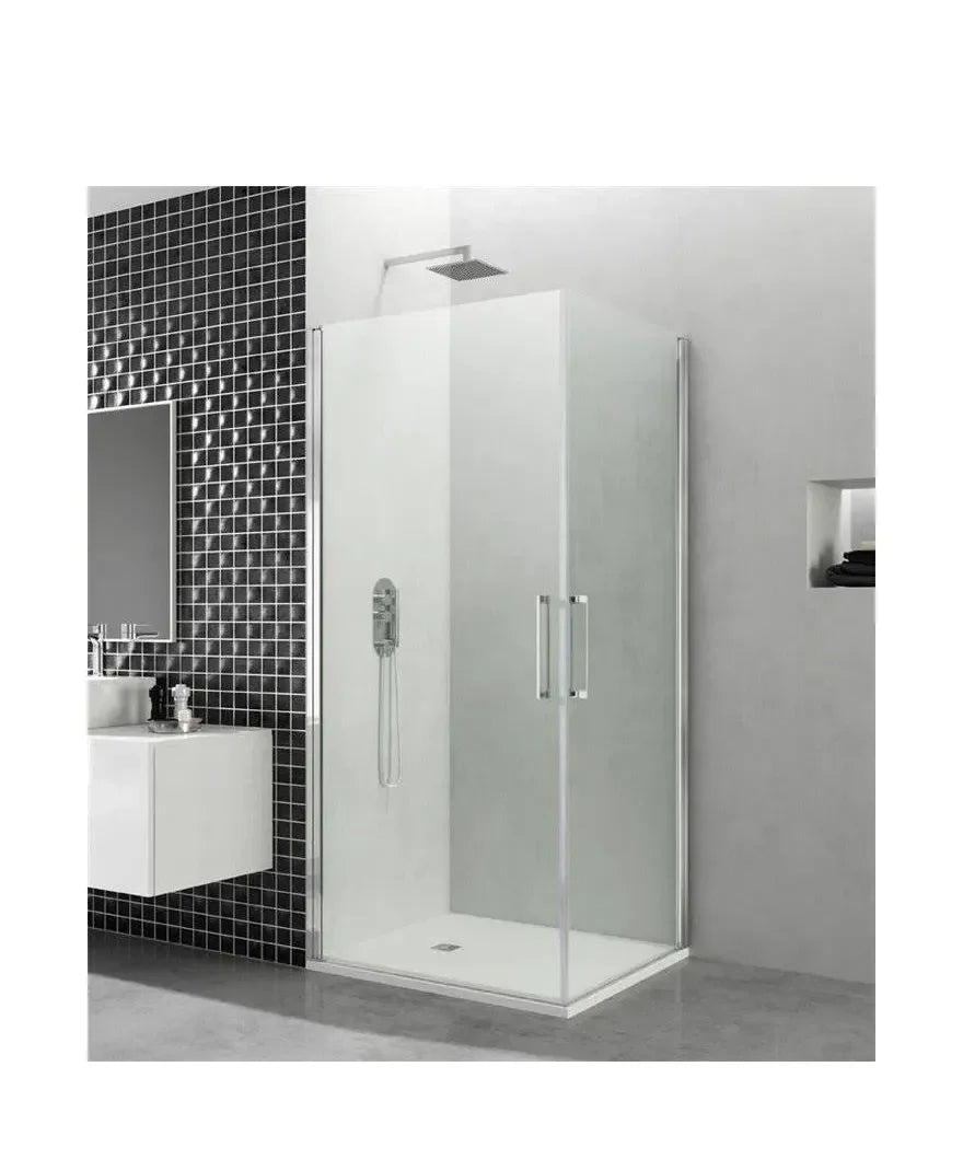 GME OPEN Paroi de douche angulaire avec 2 portes battantes fabriquées en verre trempé
