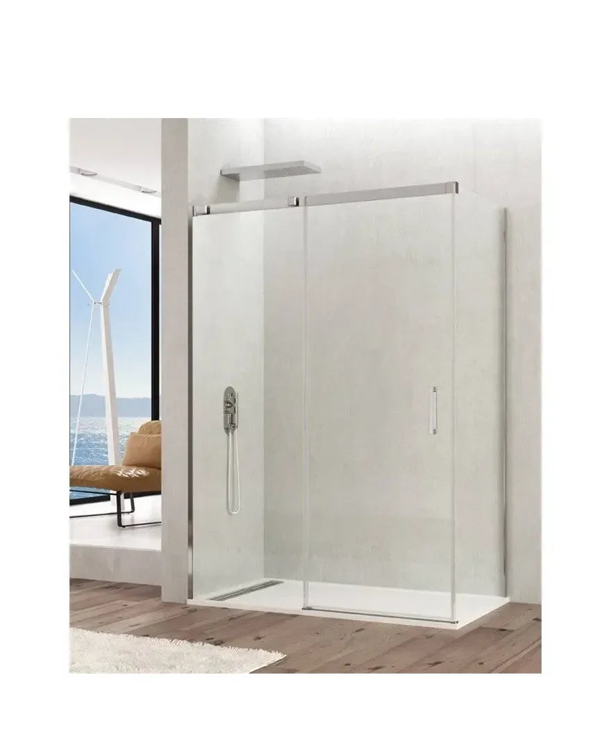 GME TEMPLE Paroi angulaire avec 1 porte coulissante fabriquée en verre trempé de sécurité de 6 mm