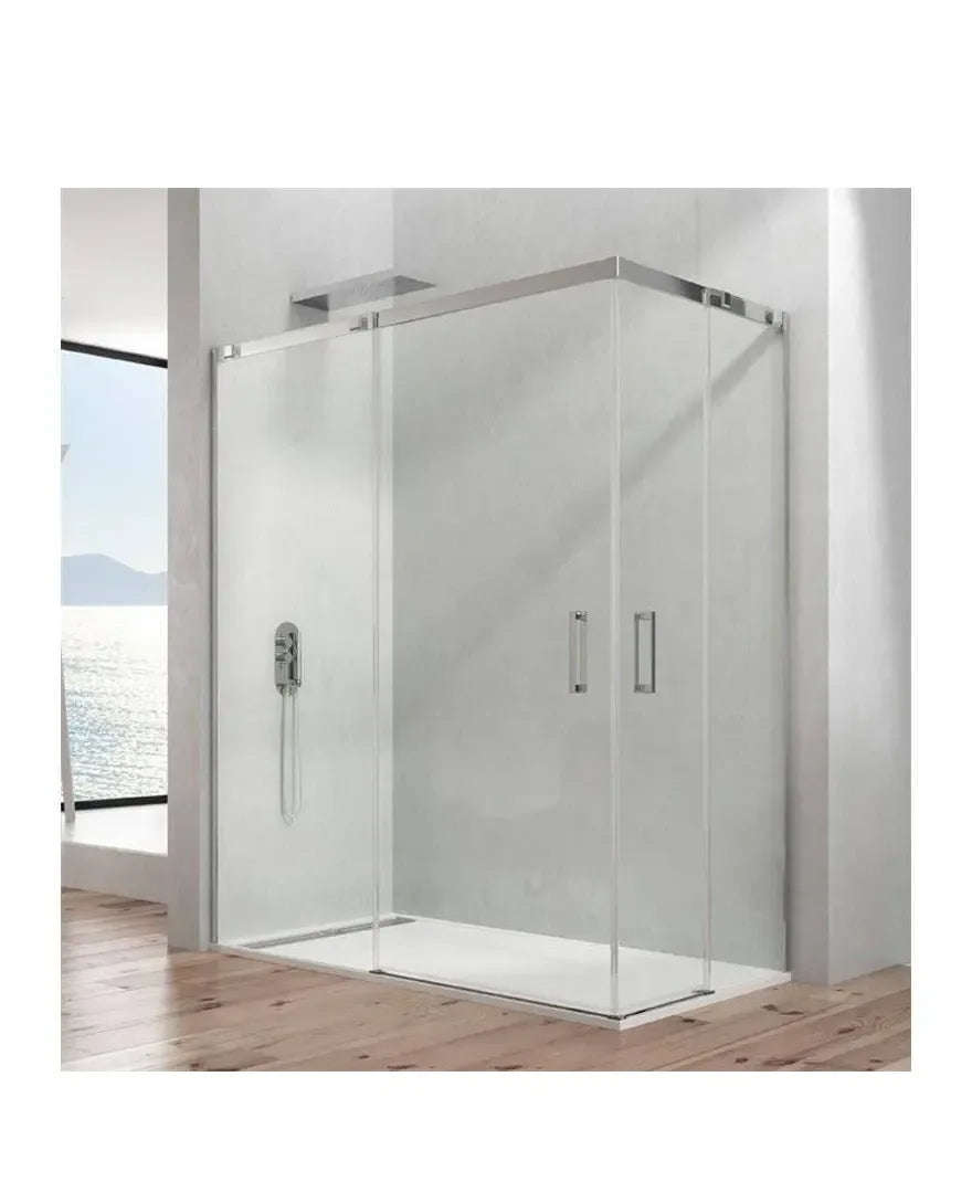 GME TEMPLE Paroi angulaire de 4 panneaux et 2 coulissants avec profilés et accessoires en acier inoxydable