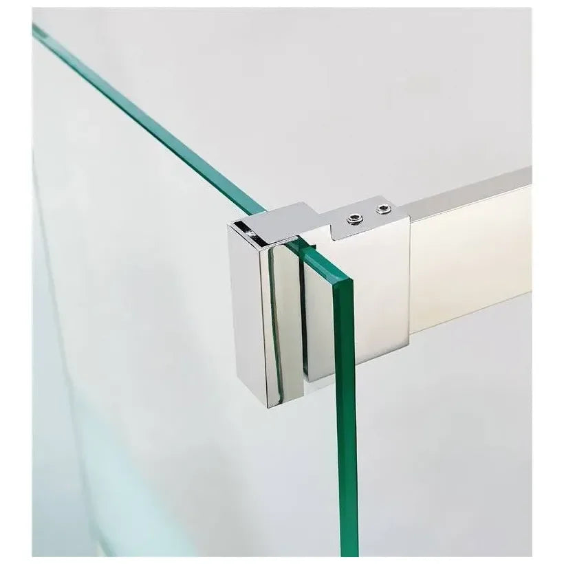 Mampara angular de 4 hojas y 2 correderas con perfilería y accesorios de acero Inoxidable de GME