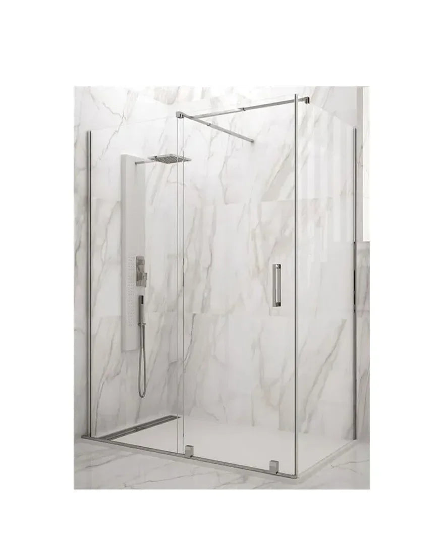 GME VITRO Paroi de douche angulaire avec un panneau frontal composé d'une porte coulissante et d'une vitre fixe de 8 mm