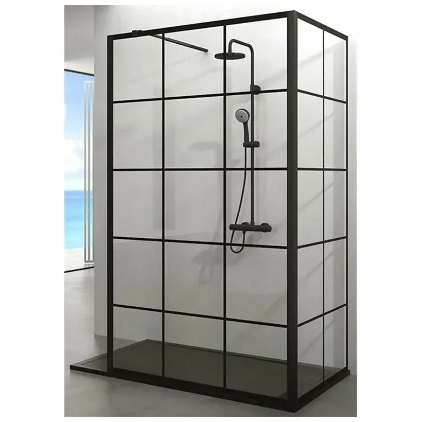 GME SCREEN BLACK CHESS ANGULAR Paroi de douche frontale avec 2 panneaux fixes, finition noir mat