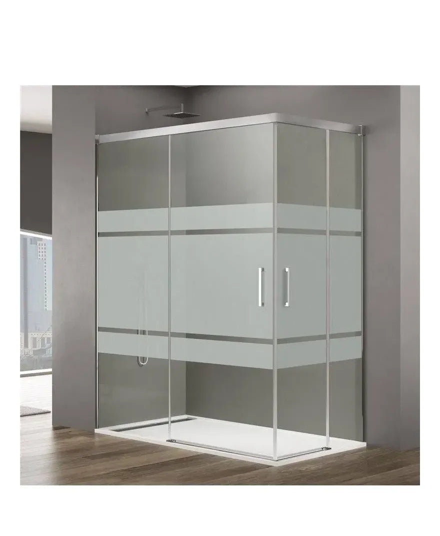 GME BASIC Mampara angulaire à 2 panneaux coulissants fabriquée en verre sérigraphié