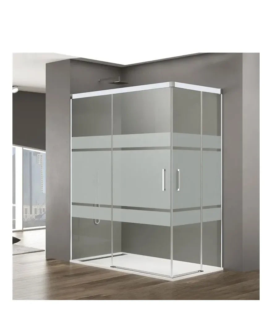 GME BASIC BLANCO Cabine de douche angulaire sérigraphiée avec 2 portes coulissantes et 2 fixes