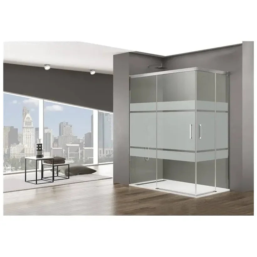 GME BASIC Mampara angulaire à 2 panneaux coulissants fabriquée en verre sérigraphié
