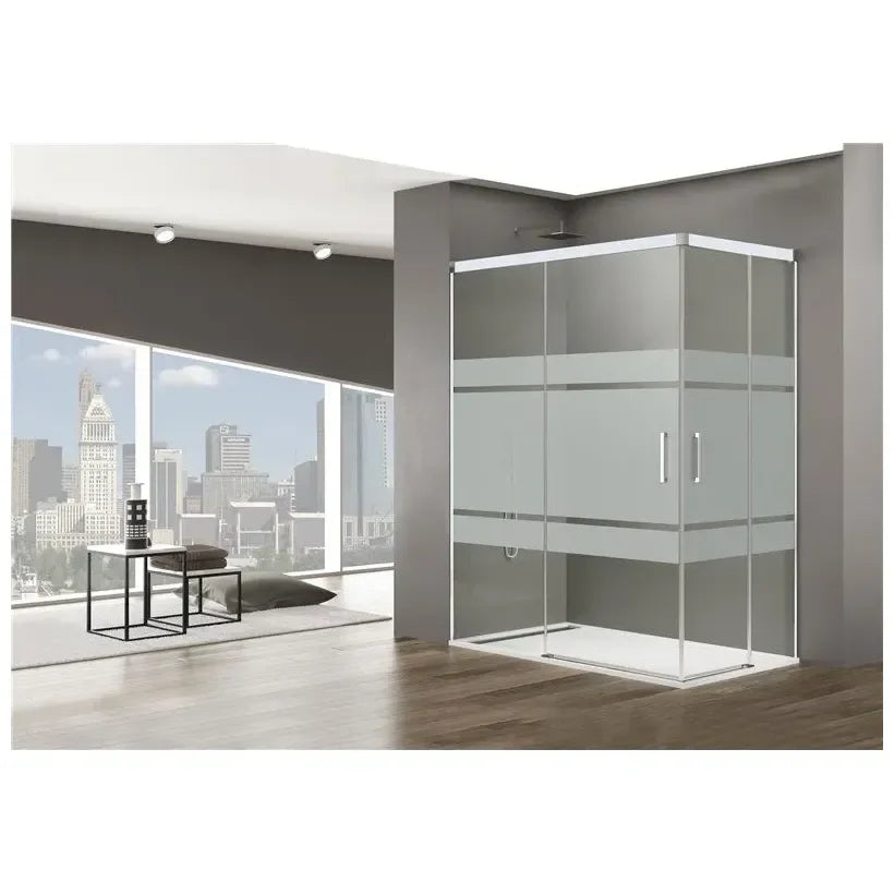 GME BASIC BLANCO Cabine de douche angulaire sérigraphiée avec 2 portes coulissantes et 2 fixes