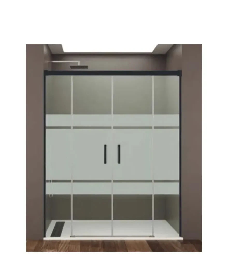 GME NEGRO BASIC Paroi de douche de type frontal avec 2 portes coulissantes et 2 fixes avec décoration
