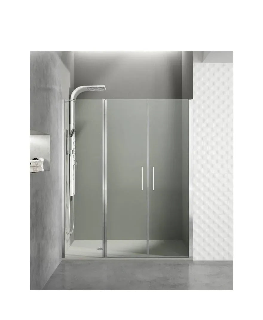 GME OPEN Paroi de douche frontale avec deux portes battantes et une porte fixe en verre trempé