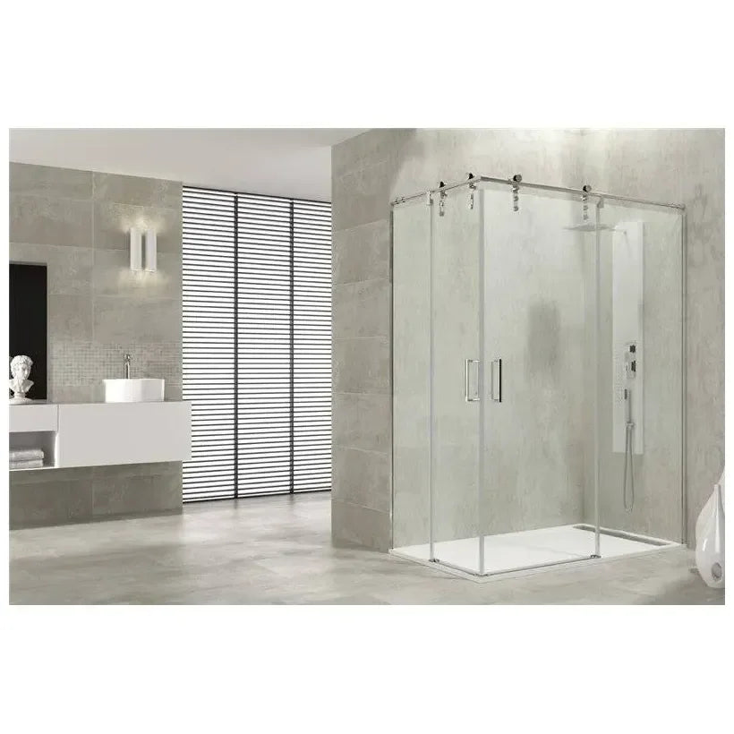 GME MOVING Paroi angulaire à 2 portes coulissantes fabriquée en verre trempé de sécurité de 8 mm