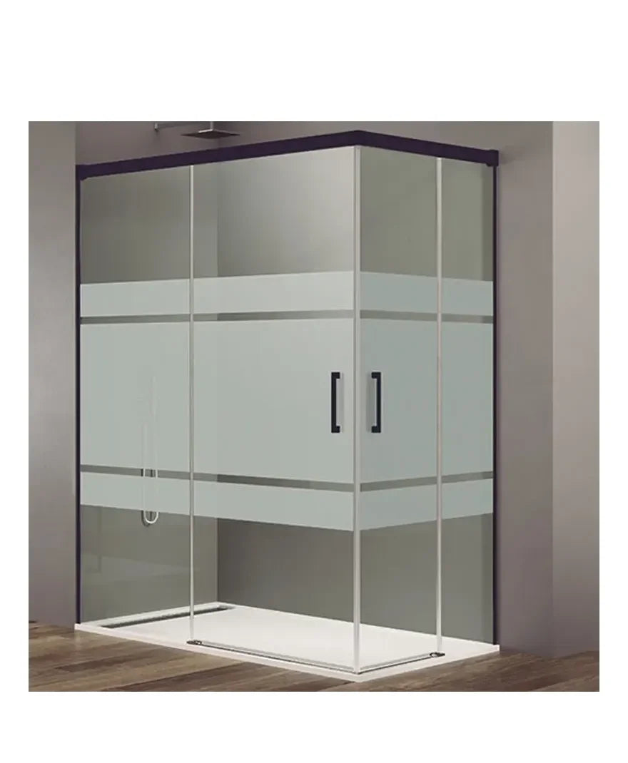 GME BASIC NEGRO Paroi angulaire à deux portes coulissantes avec finition sérigraphiée