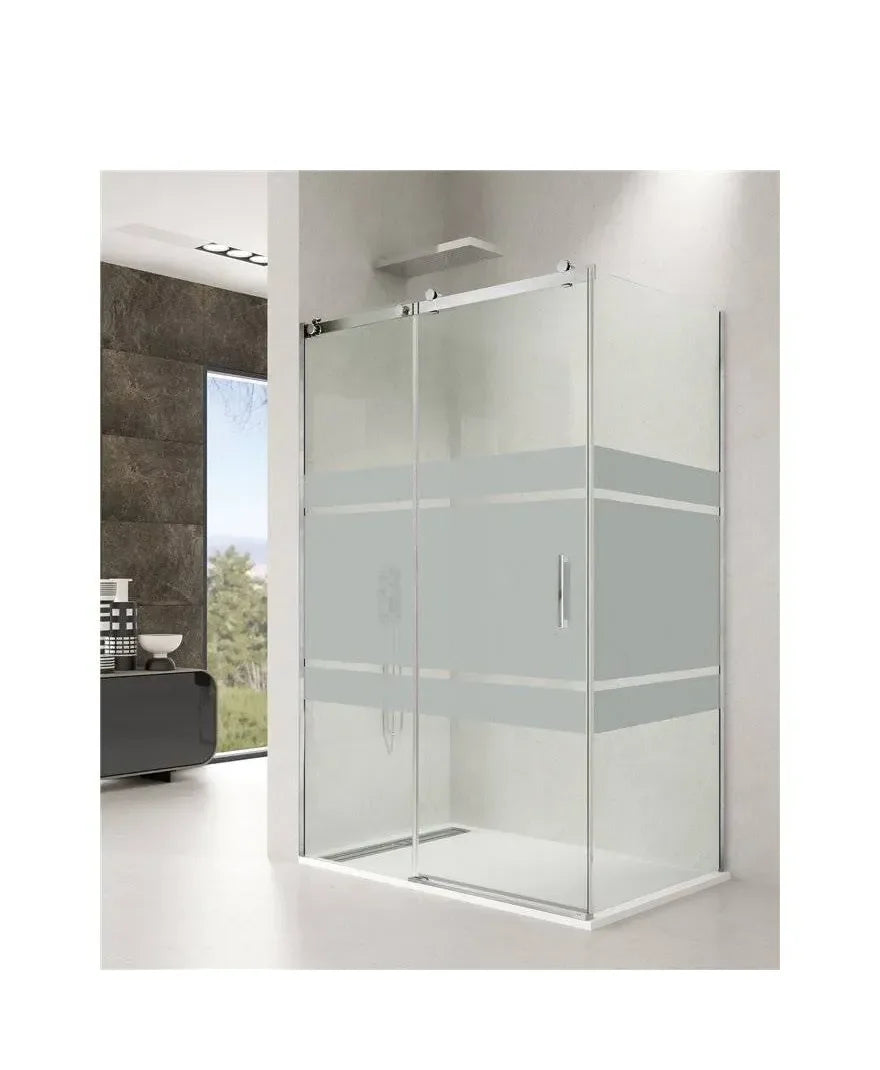 GME ROTARY Mampara angulaire avec 1 porte coulissante fabriquée en verre trempé de sécurité de 6 mm