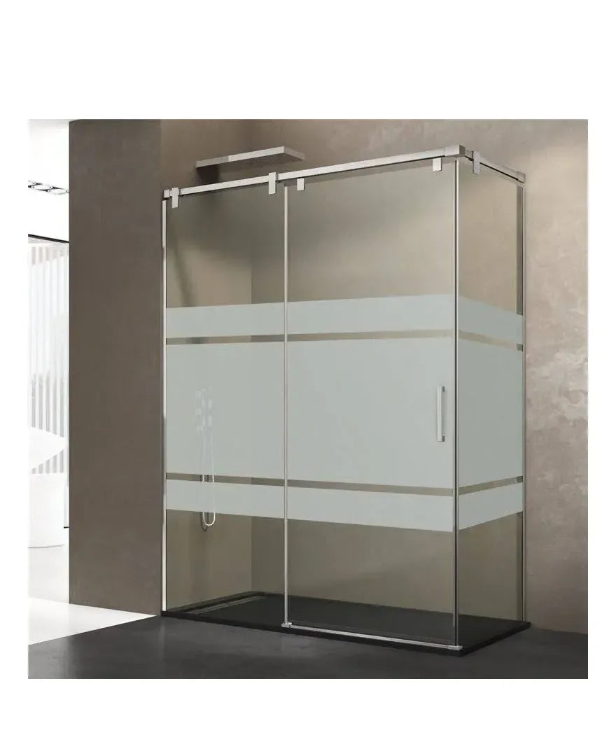 GME FUTURA Mampara angulaire avec porte coulissante en verre sérigraphié et accessoires en acier inoxydable