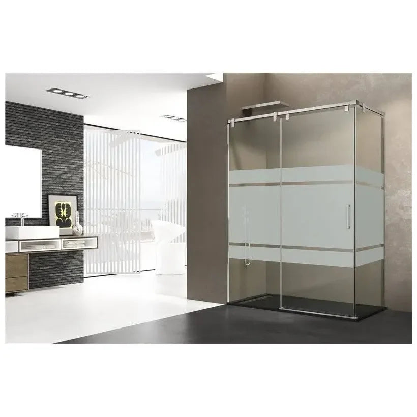 GME FUTURA Mampara angulaire avec porte coulissante en verre sérigraphié et accessoires en acier inoxydable