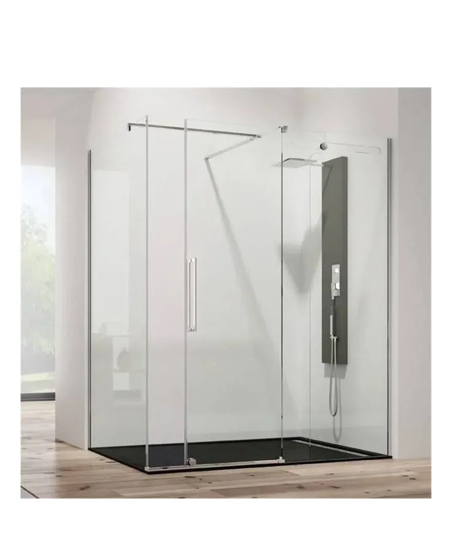 GME VETRUM Paroi angulaire pour douche avec porte coulissante fabriquée en verre trempé de sécurité