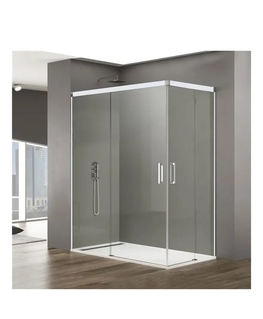 GME BASIC BLANCO Paroi de douche angulaire avec 2 panneaux fixes et 2 portes coulissantes