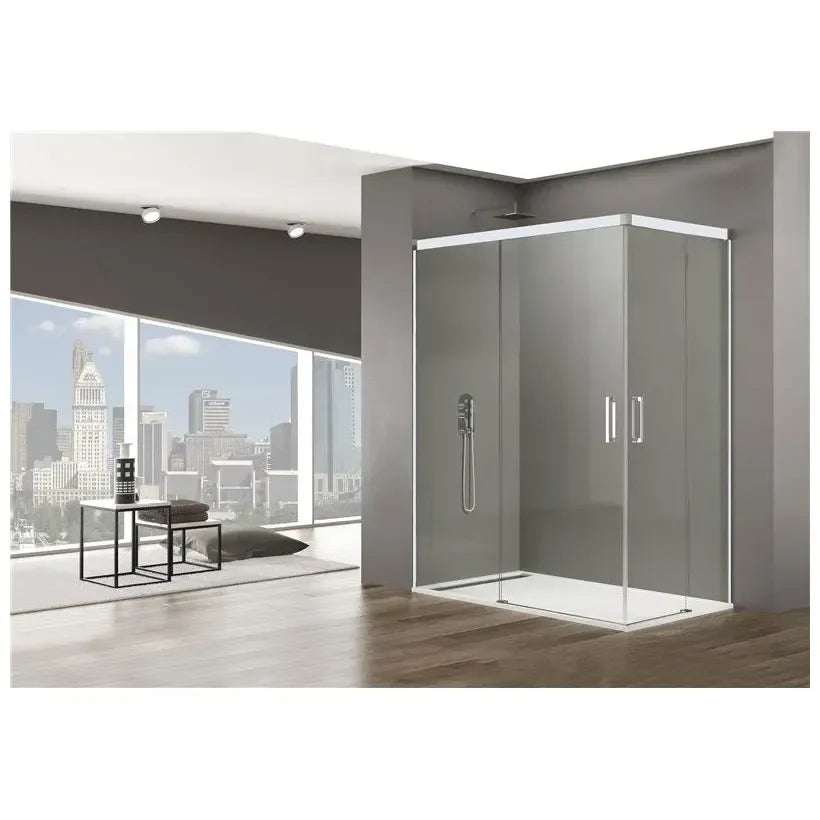 GME BASIC BLANCO Paroi de douche angulaire avec 2 panneaux fixes et 2 portes coulissantes