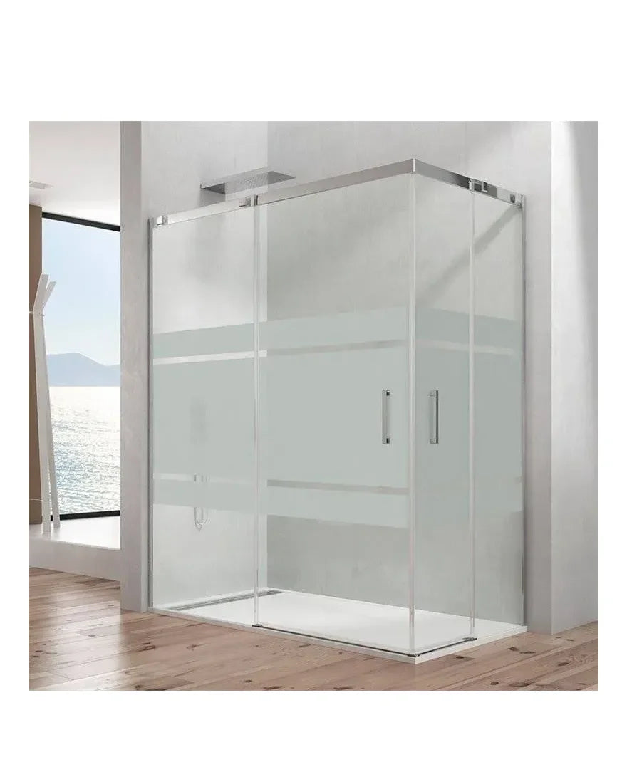 GME TEMPLE Paroi angulaire de 4 panneaux et 2 coulissants fabriquée en verre trempé de sécurité de 6 mm